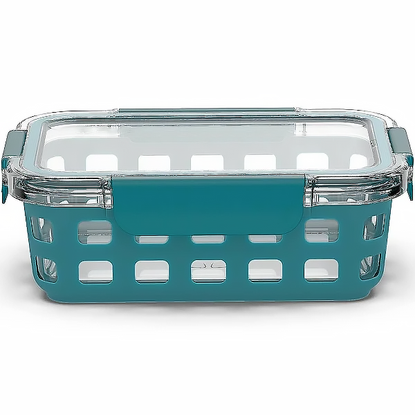 China glass food container with silicone sleeve factory